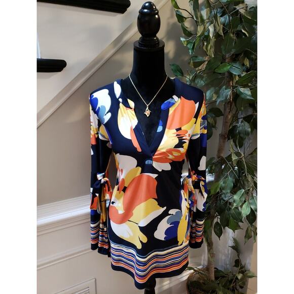 Melissa Paige Blouse Women's Multicolor Size M Long Knot Sleeves Floral Print - Picture 1 of 13